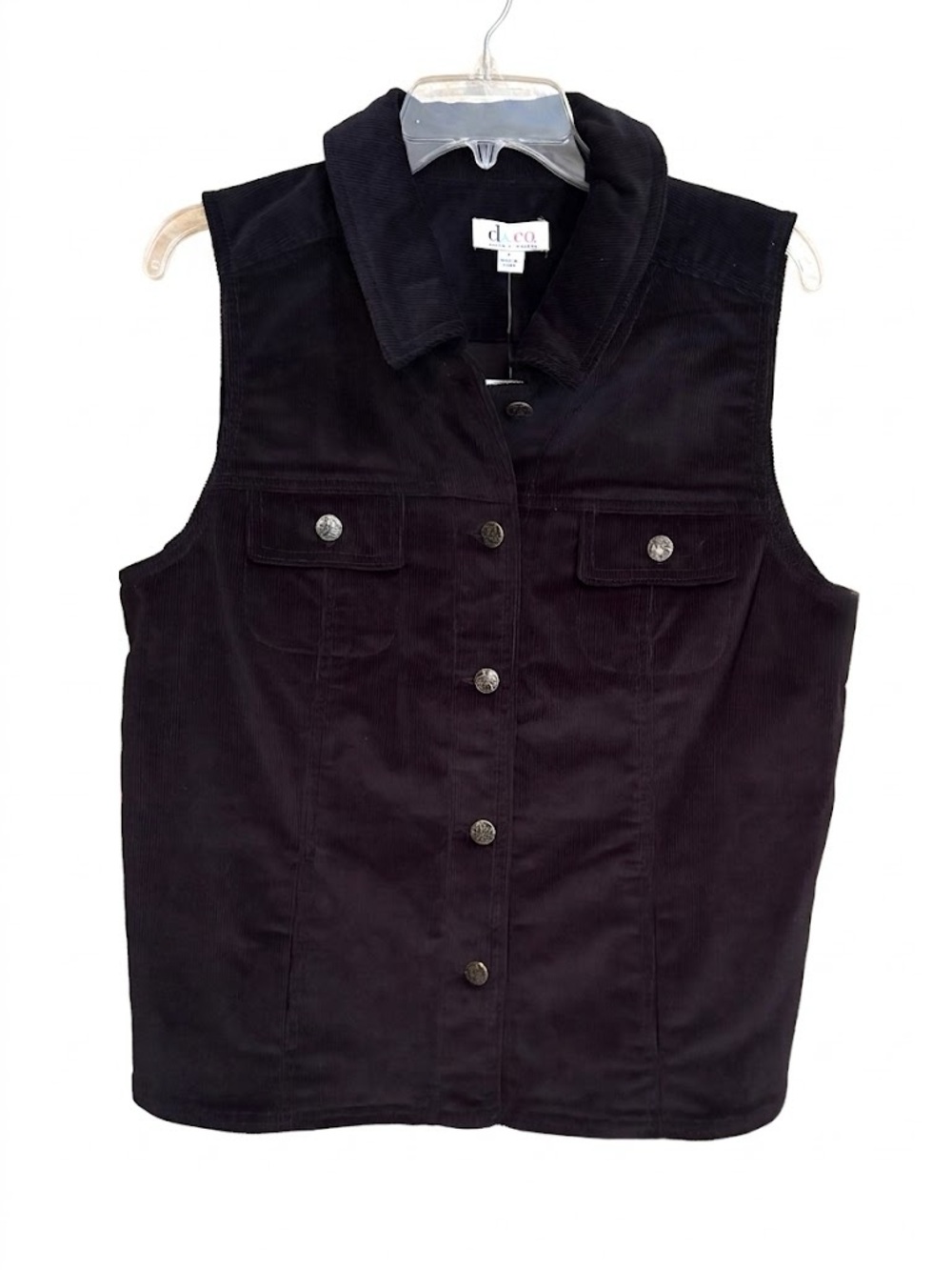 New Demin & Co Black Corduroy Vest Size Large